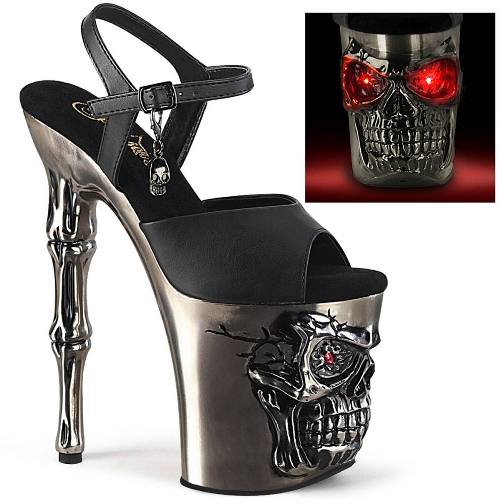 Pleaser - RAPTURE-809-LT Sandaal met enkelband, Paaldans schoenen - Zwart/Chroomkleurig